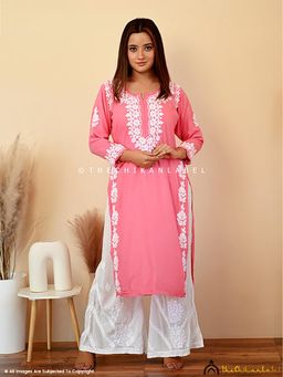 The Chikan Label - Aisha Rayon Chikankari Straight Peach Kurta