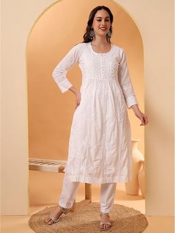 The Chikan Label - Amulya Cotton Nyra Style White Kurta