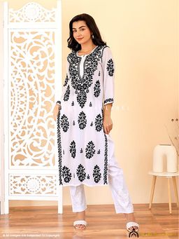 The Chikan Label - White Abha Modal Chikankari Straight Kurta