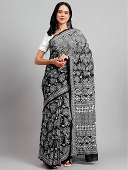 The Chikan Label - Sahida Black Authentic Chikankari Full Jaal Saree with Unstitched Blouse