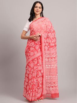 The Chikan Label - Sahida Coral Authentic Chikankari Full Jaal Saree with Unstitched Blouse