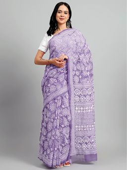 The Chikan Label - Sahida Lavender Authentic Chikankari Full Jaal Saree with Unstitched Blouse