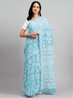 The Chikan Label - Blue Sahida Georgette Chikankari Full Jaal Saree with Unstitched Blouse