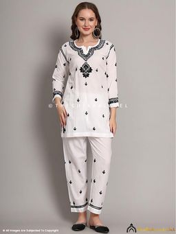 The Chikan Label - Nitya Cotton Chikankari White Kurti with Pant Co-Ord Set