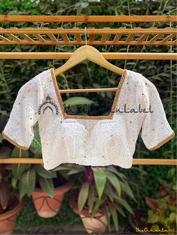 The Chikan Label - White Square Neck Embroidered Chikankari Viscose Blouse
