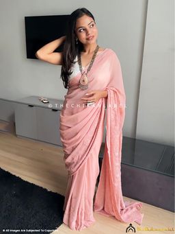 The Chikan Label - Peach Amaira Viscose Chikankari Saree with Unstitched Blouse