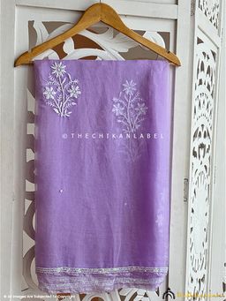 The Chikan Label - Lavender Aafreen Organza Chikankari Pearl Work Saree with Unstitched Blouse