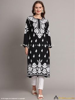 The Chikan Label - Sanaya Modal Chikankari Straight Black Kurta