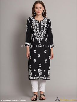The Chikan Label - Avneet Kaur Black Aafiyat Modal Chikankari Straight Kurta