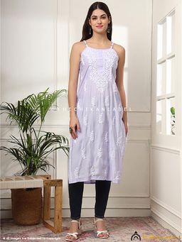The Chikan Label - Zubaida Chanderi Chikankari Strappy Lavender Kurta