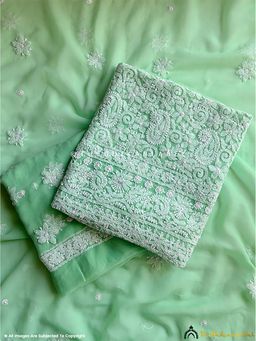 The Chikan Label - Green Ishanvi Georgette Chikankari Unstitched Kurta and Pant with Dupatta