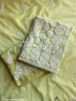 The Chikan Label - Ishanvi Georgette Chikankari Green Unstitched Kurta and Pant with Dupatta