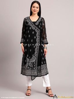 The Chikan Label - Jaanvi Georgette Chikankari Black Angrakha