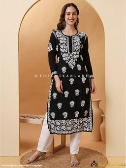 The Chikan Label - Arya Modal Chikankari Straight Black Kurta