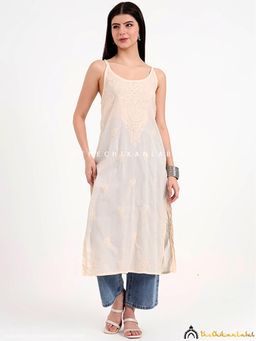 The Chikan Label - Maham Cotton Chikankari Strappy Beige Kurta