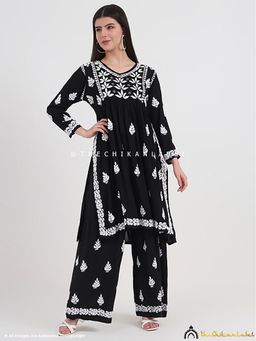 The Chikan Label - Black Aasira Modal Chikankari Kurta with Palazzo Co-Ord Set