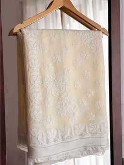 The Chikan Label - Dhruvika Beige Kota Doria Chikankari Saree with Unstitched Blouse