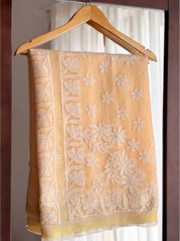 The Chikan Label - Dhruvika Peach Kota Doria Chikankari Saree with Unstitched Blouse