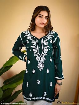 The Chikan Label - Green Nazak Modal Chikankari Kurti