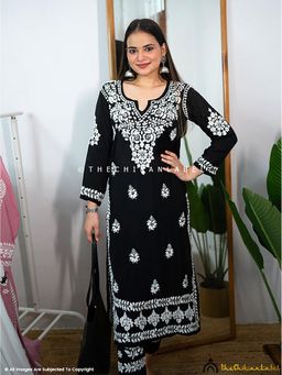 The Chikan Label - Nima Muslin Chikankari Straight Black Kurta