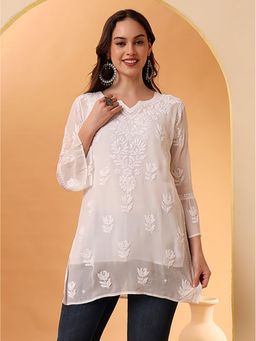The Chikan Label - White Mushq Viscose Chikankari Tunic