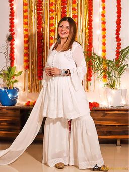 The Chikan Label - Hafsa Viscose Chikankari Kurti with Gharara and Dupatta