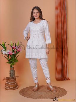 The Chikan Label - White Ira Cotton Chikankari Net Work Kurti