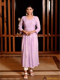The Chikan Label - Lavender Diya Muslin Chikankari Angrakha