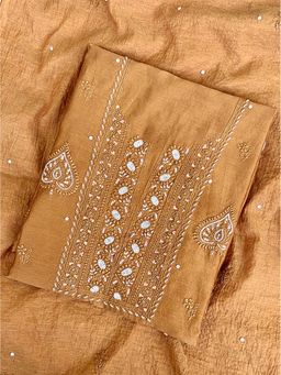 The Chikan Label - Mustard Yellow Mrinali Mulmul Chanderi Chikankari Unstitched Kurti with Dupatta