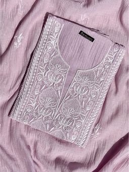 The Chikan Label - Mauve Keshvi Mulmul Chanderi Chikankari Unstitched Kurti with Dupatta