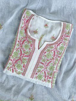 The Chikan Label - Mulmul Chanderi Chikankari White Semi Stitched Kurti with Dupatta