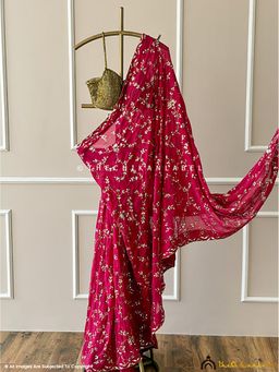 The Chikan Label - Maroon Aamani Pure Georgette Chikankari Saree with Unstitched Blouse