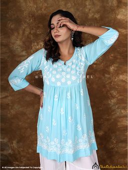 The Chikan Label - Blue Navya Modal Chikankari Kurti