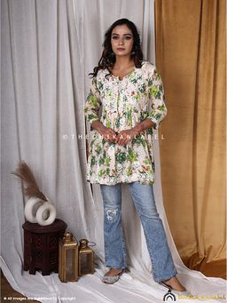 The Chikan Label - Green Cotton Printed Chikankari Tunic