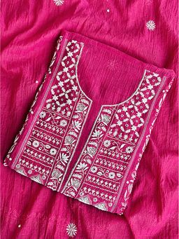 The Chikan Label - Hot Pink Mul Chanderi Chikankari Unstitched Kurti with Dupatta