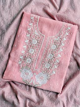 The Chikan Label - Ryna Mul Chanderi Chikankari Peach Unstitched Kurti with Dupatta