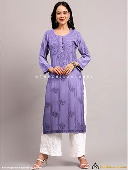 The Chikan Label - Jenika Muslin Chikankari Straight Lavender Kurta
