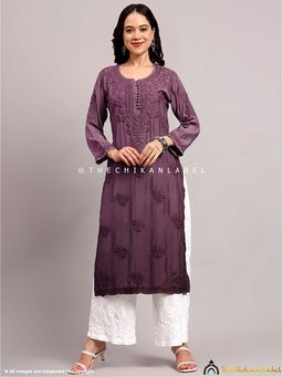The Chikan Label - Jenika Muslin Chikankari Straight Mauve Kurta