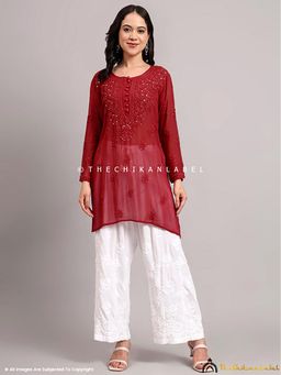 The Chikan Label - Dhervi Viscose Chikankari Maroon Kurti