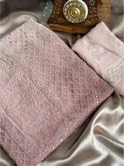 The Chikan Label - Brown Ombre Viscose Chikankari Saree With Unstitched Blouse