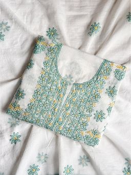The Chikan Label - Eshani Kota Doria White Chikankari Unstitched Kurti With Dupatta