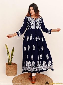 The Chikan Label - Navy Blue Modal Chikankari Anarkali