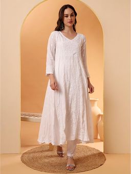 The Chikan Label - White Ridhima Modal Chikankari Angrakha