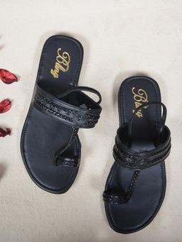 Bling Footwear - Black Double Knotted Kolhapuri