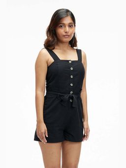 TERRA LUNA - Noa Black Khadi Solid Playsuit with Belt