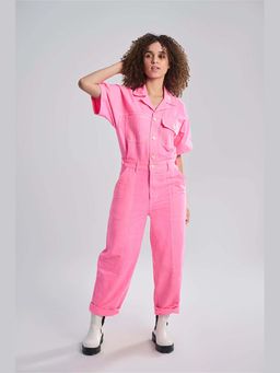 TERRA LUNA - Gili Pink Khadi Solid Jumpsuit with Belt