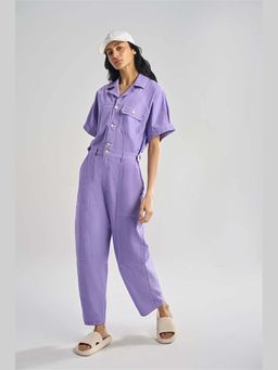 TERRA LUNA - Gili Lavender Khadi Solid Jumpsuit with Belt