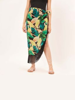 First Resort by Ramola Bachchan - Women Green Floral Print Midi Skirt