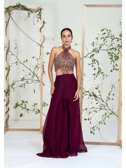 Ellemora - Berry Luxe Embroidered Jumpsuit