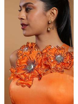 Ellemora - Orange Silk Embroidered Jumpsuit